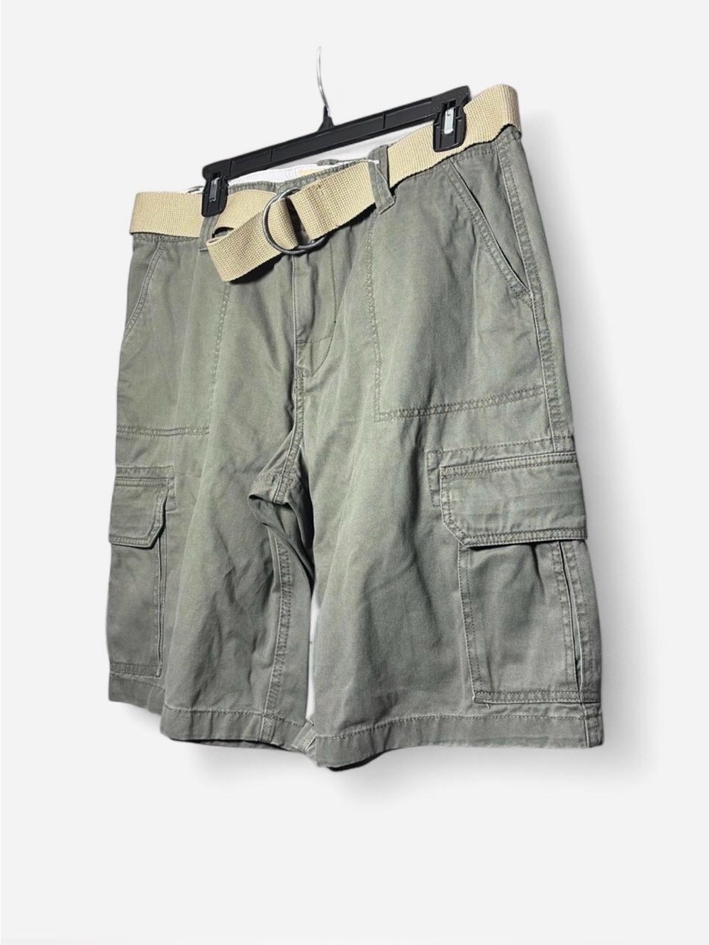 Men's Olive Cargo Shorts with Removable Tan Web Belt